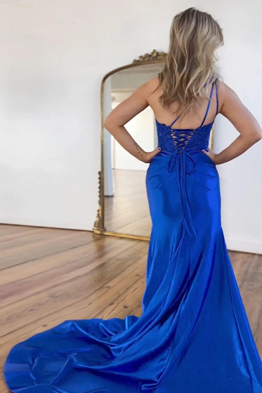 Wholesale Prom Dress Mermaid One Shoulder Lace Up Satin With Split