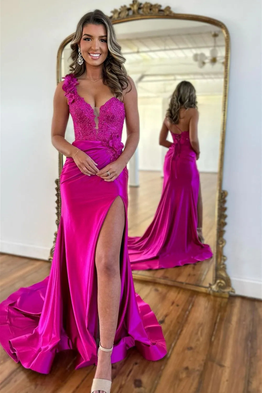 Wholesale Prom Dress Mermaid One Shoulder Lace Up Satin With Split