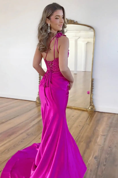 Wholesale Prom Dress Mermaid One Shoulder Lace Up Satin With Split