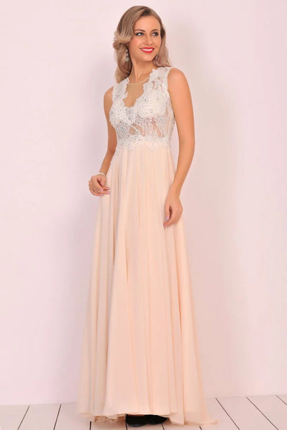 Wholesale Open Back A Line Formal Dresses Chiffon With Beads Appliques