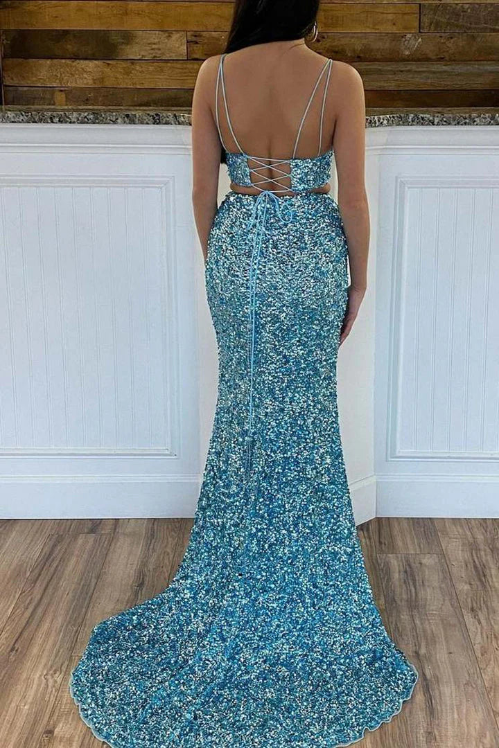 Wholesale Prom Dress Fashion Sexy Custom Made Evening Dress Sequin Two Pieces