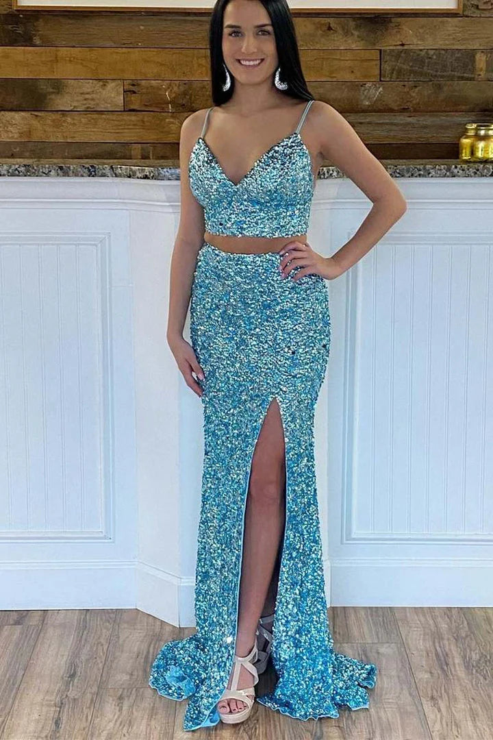 Wholesale Prom Dress Fashion Sexy Custom Made Evening Dress Sequin Two Pieces