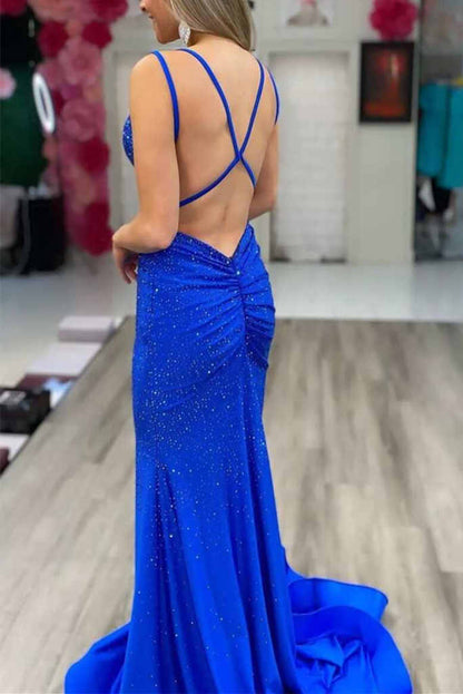 Wholesale Evening Dresses Sexy Beading Floor Length Satin Mermaid Prom Dresses