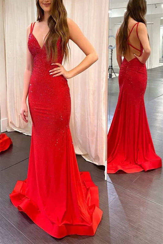 Wholesale Evening Dresses Sexy Beading Floor Length Satin Mermaid Prom Dresses