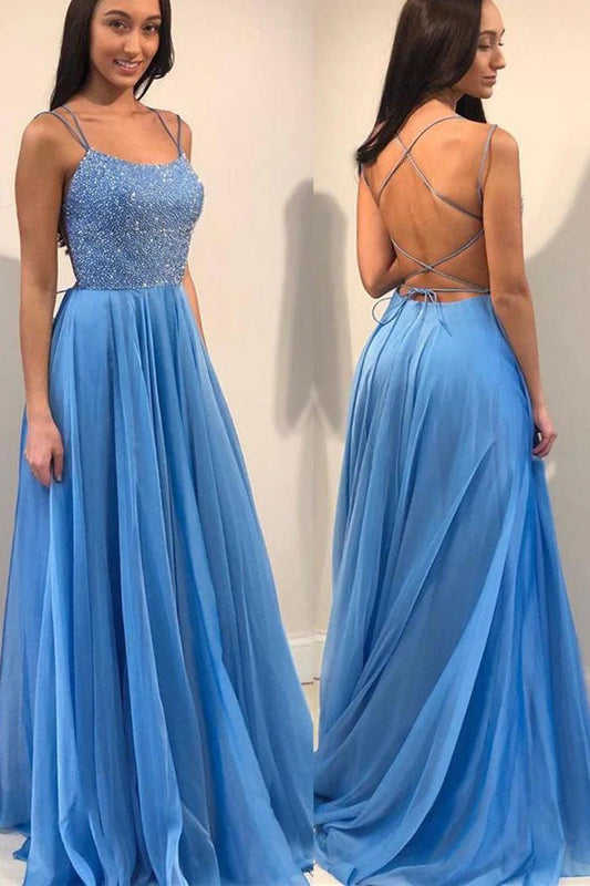 Wholesale Prom Dress Sexy Chiffon Long Backless Evening Dress Beaded Bodice