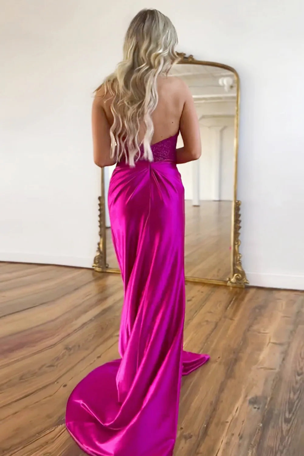 Wholesale Prom Dress Sexy Deep V-Neck Mermaid Long Satin With Slit