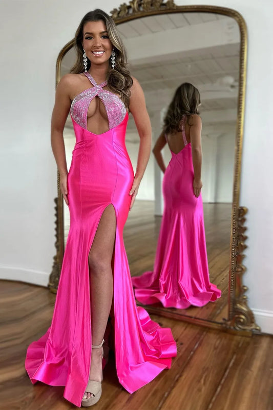 Wholesale Prom Dress Sexy Mermaid Long Satin With Beading And Slit