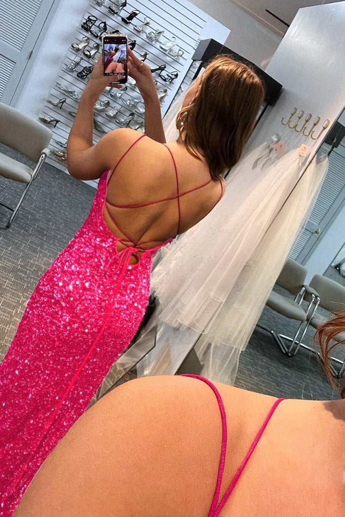 Wholesale Mermaid Straps Long Custom Sequin With Split Sexy Prom Dresses