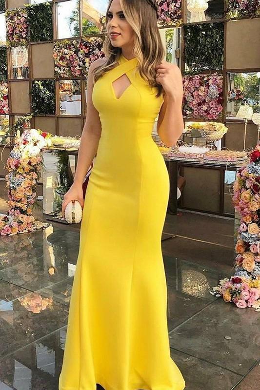 Wholesale Sexy Formal Dresses Sheath Halter Floor Length Ruffles Satin Prom Dresses