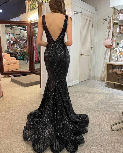 Wholesale Prom Dress Sexy Mermaid Deep V-Neck With Sequin