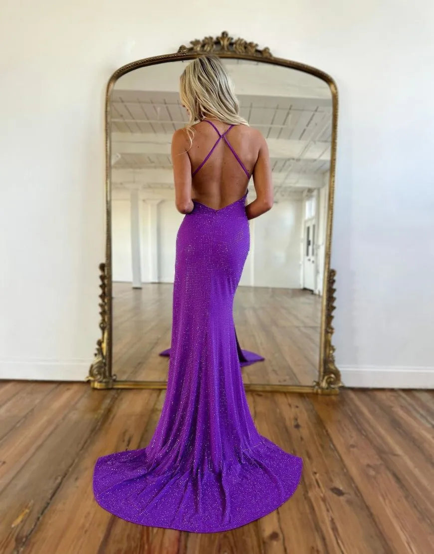 Wholesale Prom Dress Mermaid Deep V-Neck Sequins With Split