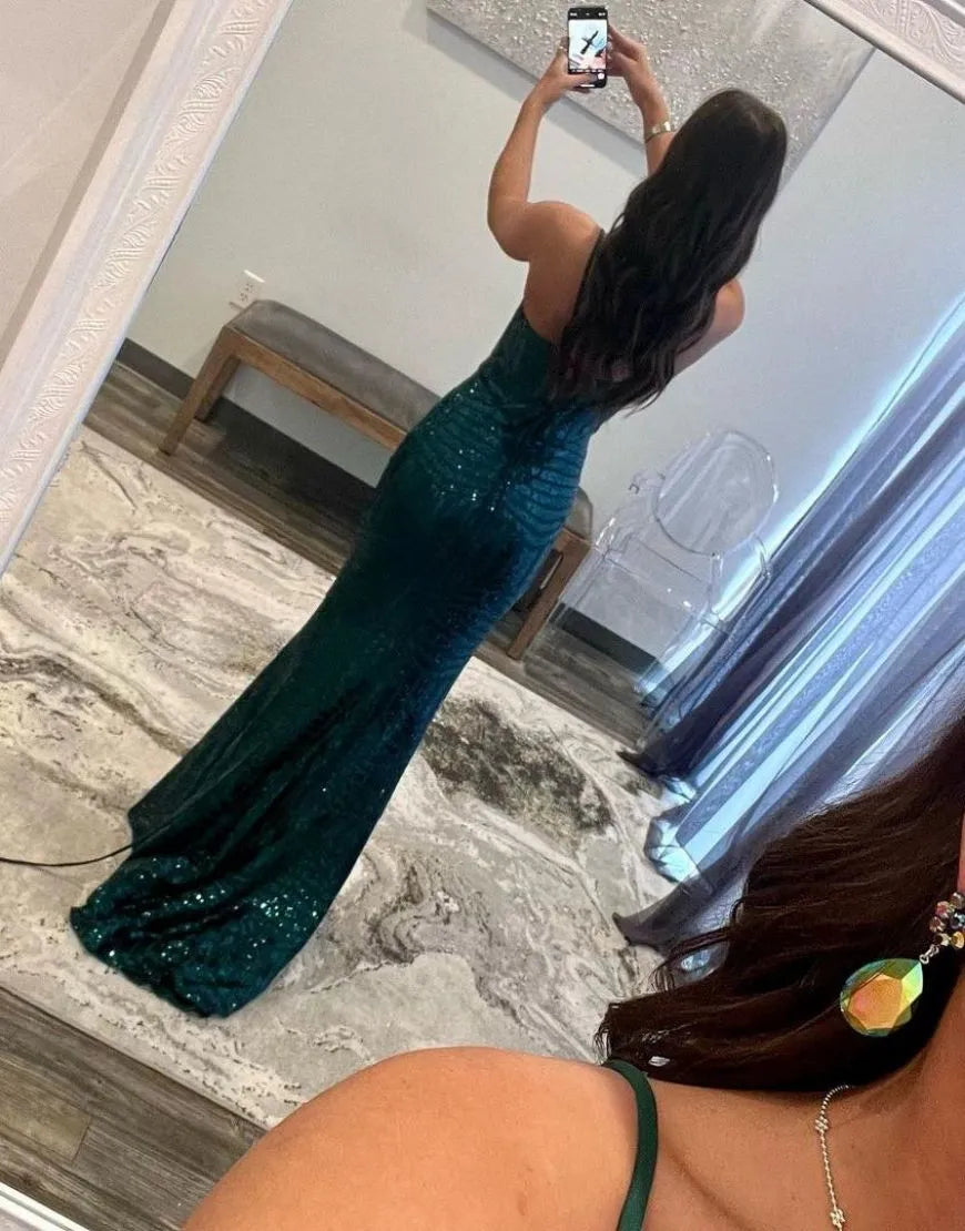 Wholesale Long Sequin Prom Dress Sexy Mermaid Spaghetti Straps