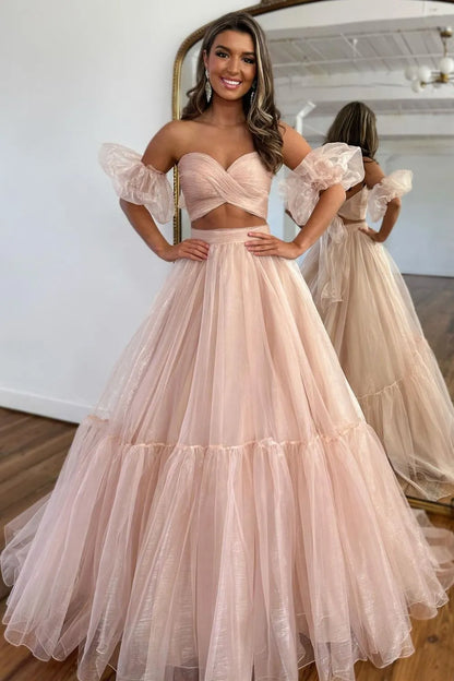 Aimishang Prom Dress A-Line Sweetheart Tulle With Detachable Sleeves
