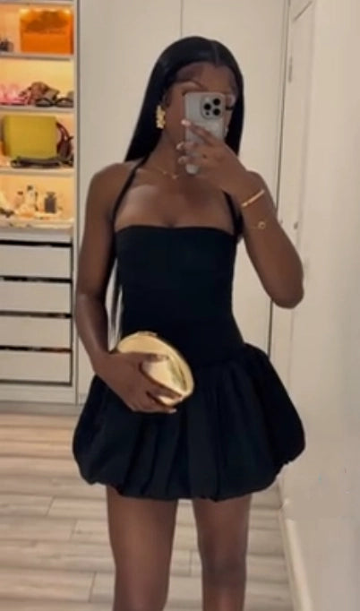 Aimishang Sexy Black Halter A Line Sleeveless Short Homecoming Dress Summer Cute Mini Birthday Party Dress
