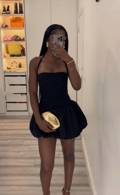 Aimishang Sexy Black Halter A Line Sleeveless Short Homecoming Dress Summer Cute Mini Birthday Party Dress