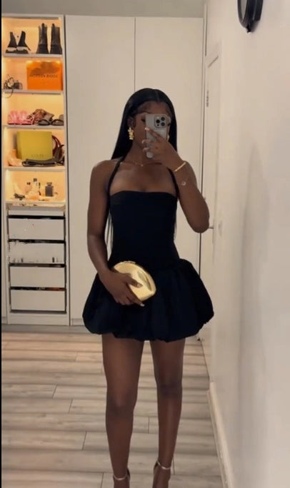 Aimishang Sexy Black Halter A Line Sleeveless Short Homecoming Dress Summer Cute Mini Birthday Party Dress