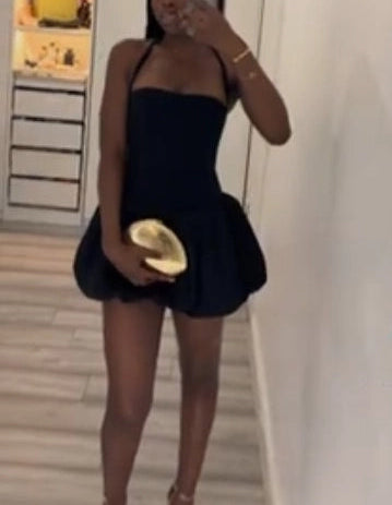 Aimishang Sexy Black Halter A Line Sleeveless Short Homecoming Dress Summer Cute Mini Birthday Party Dress