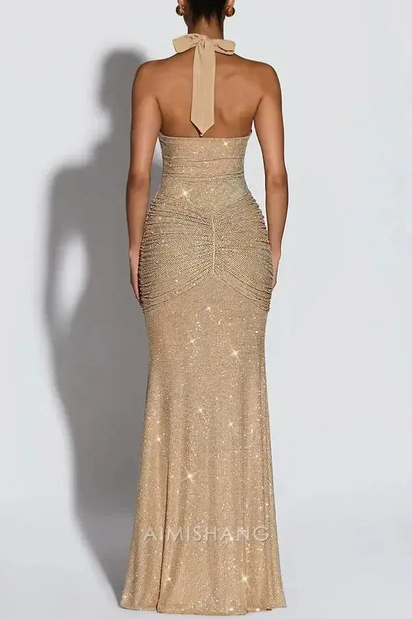 Aimishang Sexy Mermaid Halter Party Evening Gowns Sparkly Sleeveless Long Formal Prom Dress