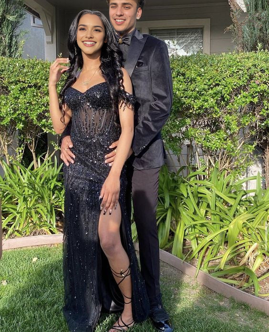 Aimishang Sexy Mermaid Off the Shoulder Long Prom Dress With Slit Charming Evening Dress Sparkly Birthday Party Dress