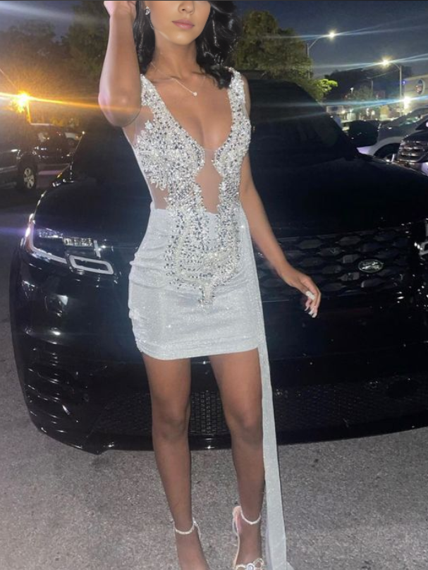 Aimishang Sexy Sheath Sleeveless Homecoming Dress Shiny Prom Dress Charming Birthday Party Dress