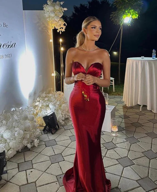 Aimishang Sexy Sweetheart Strapless Sleeveless Satin Long Evening Dress Mermaid Prom Dress Charming Party Dress