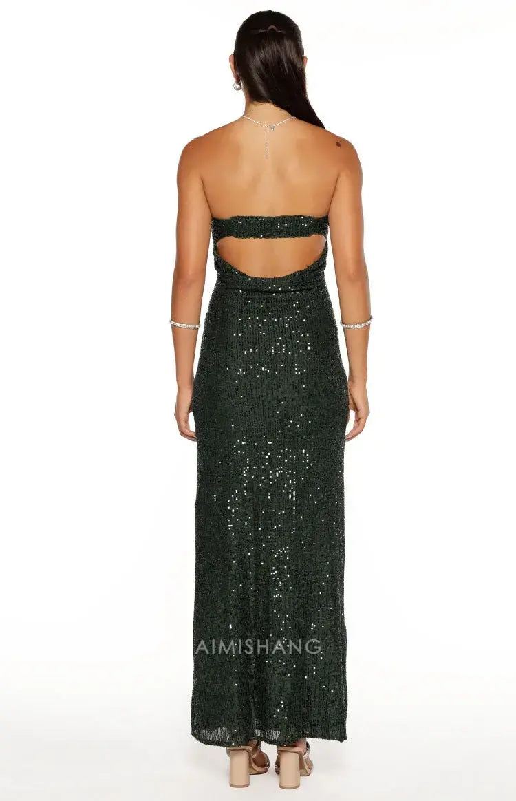 Aimishang Sheath Strapless Sequin Long Formal Prom Dress Sparkly Evening Party Gown Charming Wedding Guest Dress