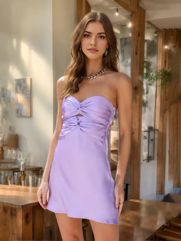 Aimishang Sheath Strapless Sweetheart Keyhole Lace-Up Pleated Short Homecoming Dress Simple Graduation Dress Lovely Birthday Party Dress Mini Dress