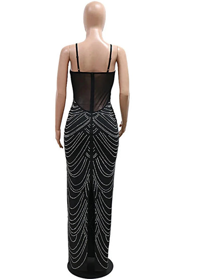 Aimishang Fashion Sheath Straps Beaded Rhinestone Long Prom Dresses Charming Evening Dress Sexy Birthday Party Outfits