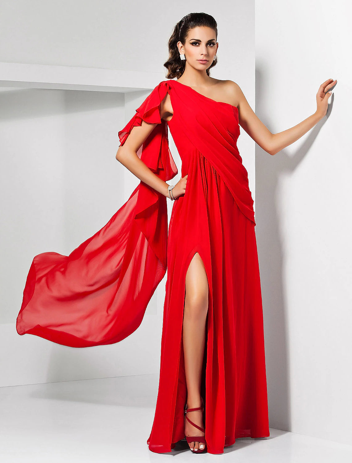 Aimishang Sheath Christmas Red Green Dress Empire Wedding Guest Formal Evening Dress One Shoulder Sleeveless Floor Length with Slit