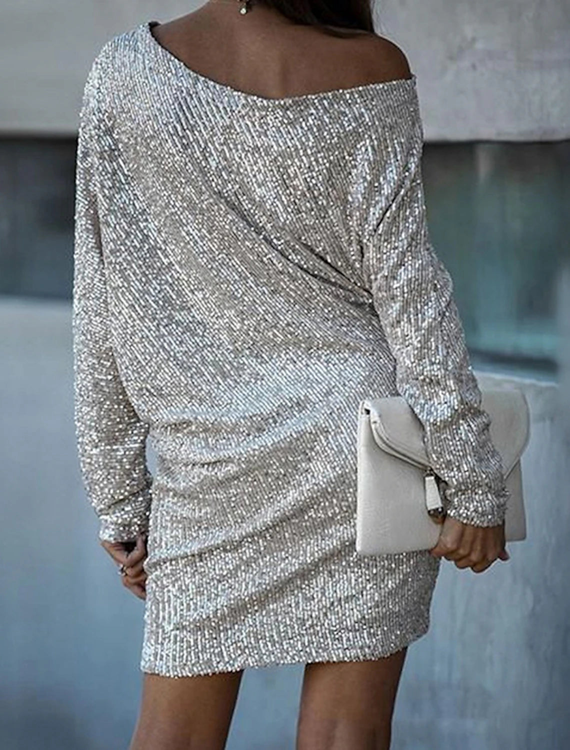 Aimishang Sheath / Column Cocktail Dresses Sparkle Homecoming Dress Carnival Evening Party Knee Length 3/4 Length Sleeve One Shoulder Fall Wedding Guest Sequined with Sequin