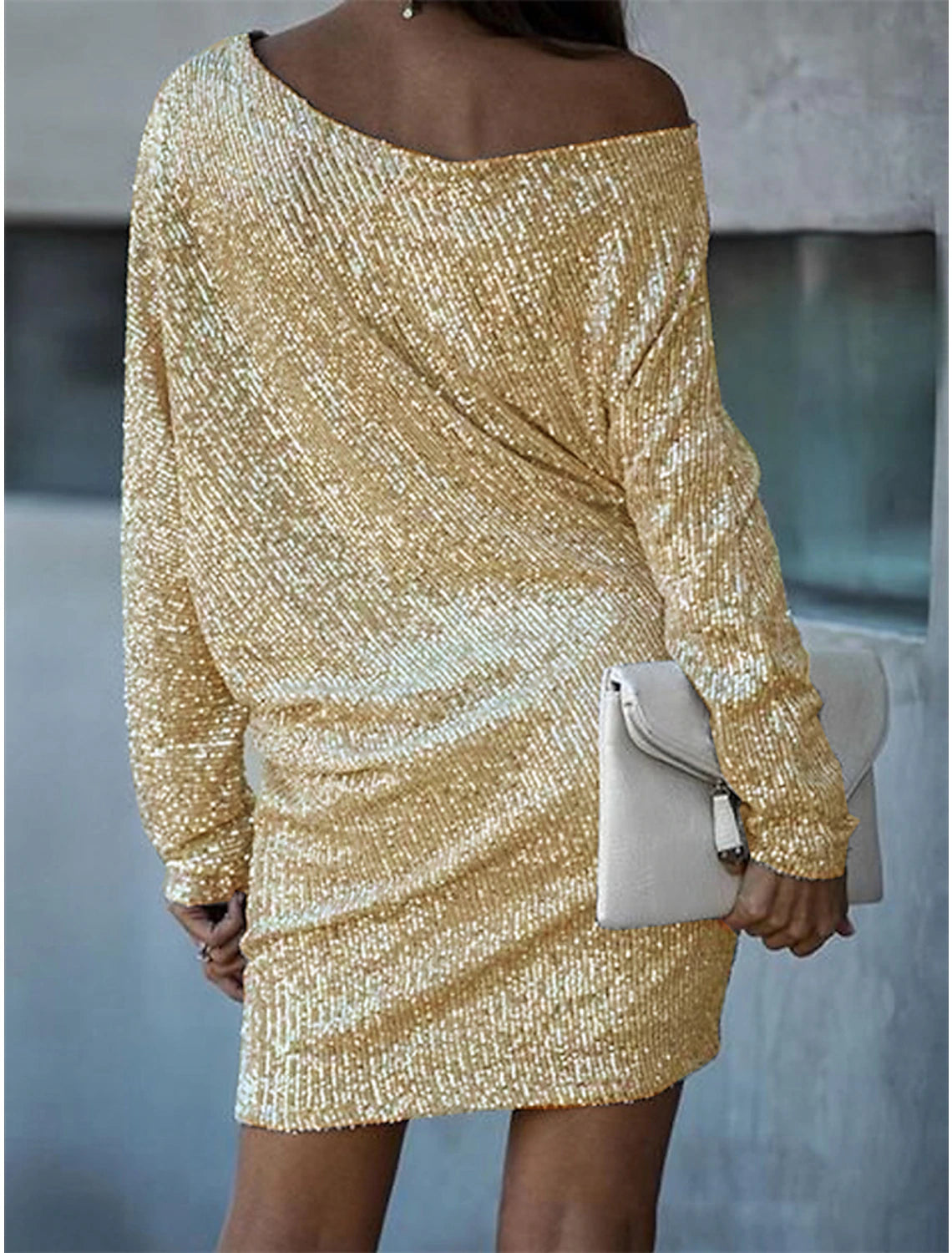 Aimishang Sheath / Column Cocktail Dresses Sparkle Homecoming Dress Carnival Evening Party Knee Length 3/4 Length Sleeve One Shoulder Fall Wedding Guest Sequined with Sequin