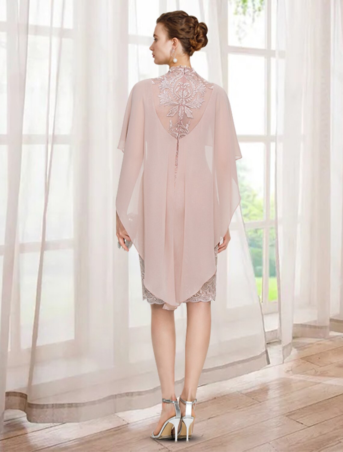 Aimishang Sheath / Column Mother of the Bride Dress Elegant Jewel Neck Knee Length Chiffon Lace Sleeveless with Appliques