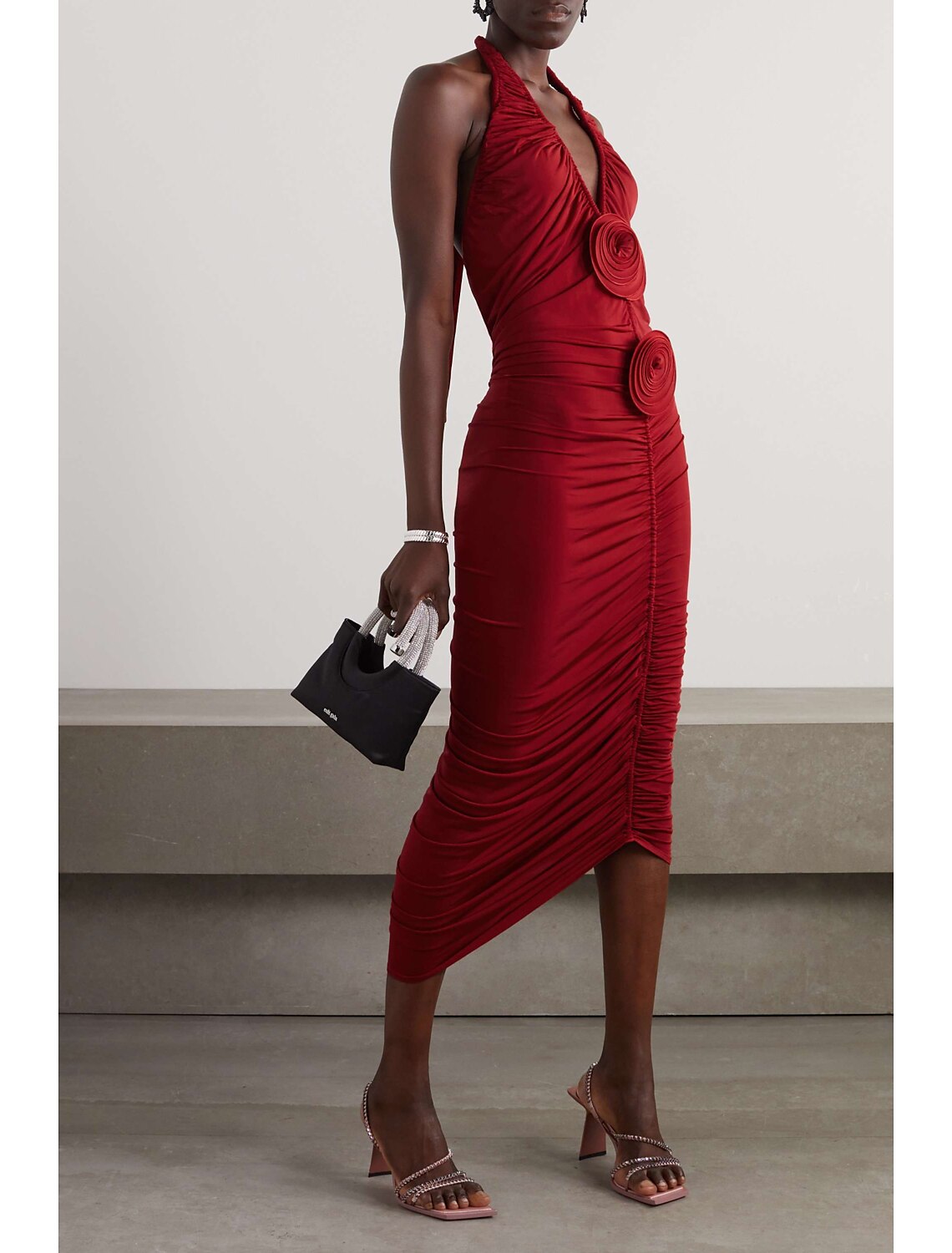 Aimishang Sheath Evening Gown Cocktail Dress Formal Birthday Party Dress Knee Length Sleeveless Halter Neck Fall Wedding Guest Dress with Ruched and Flowers