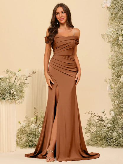 Aimishang Sheath Off-The-Shoulder Long Prom Dresses Elegant Bridesmaid Dresses With Split Side