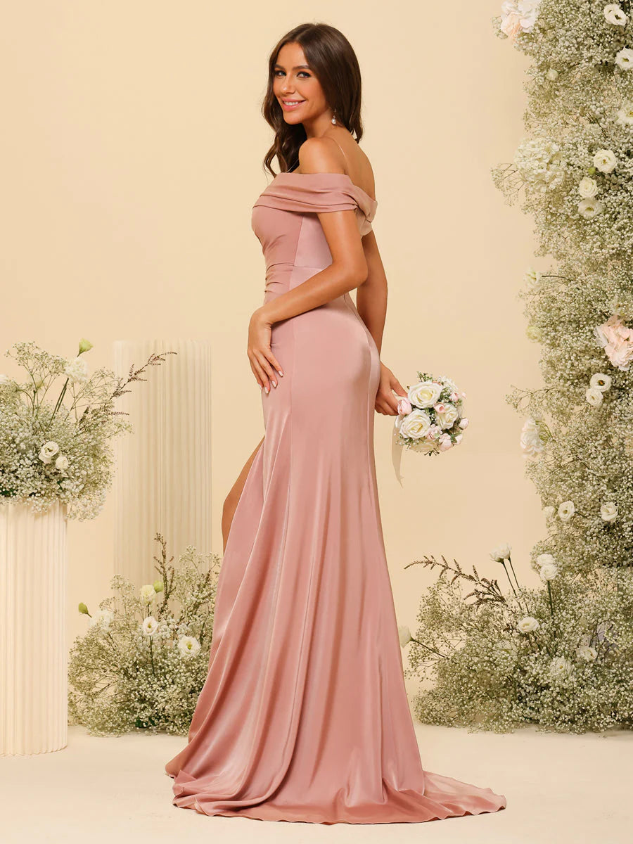 Aimishang Sheath Off-The-Shoulder Long Prom Dresses Elegant Bridesmaid Dresses With Split Side
