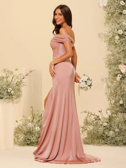 Aimishang Sheath Off-The-Shoulder Long Prom Dresses Elegant Bridesmaid Dresses With Split Side