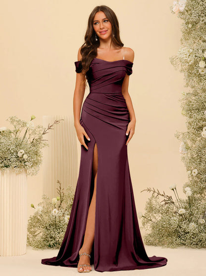 Aimishang Sheath Off-The-Shoulder Long Prom Dresses Elegant Bridesmaid Dresses With Split Side