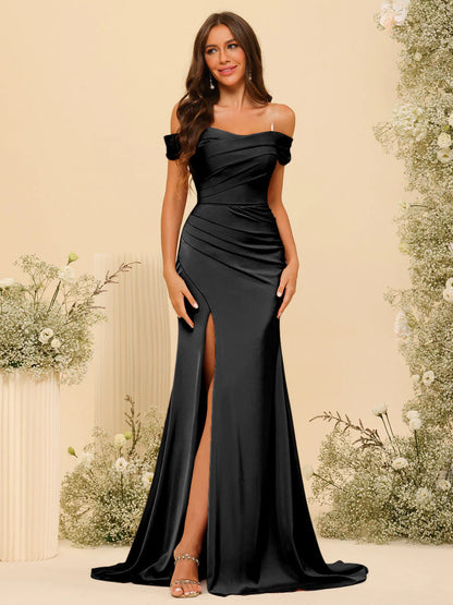 Aimishang Sheath Off-The-Shoulder Long Prom Dresses Elegant Bridesmaid Dresses With Split Side