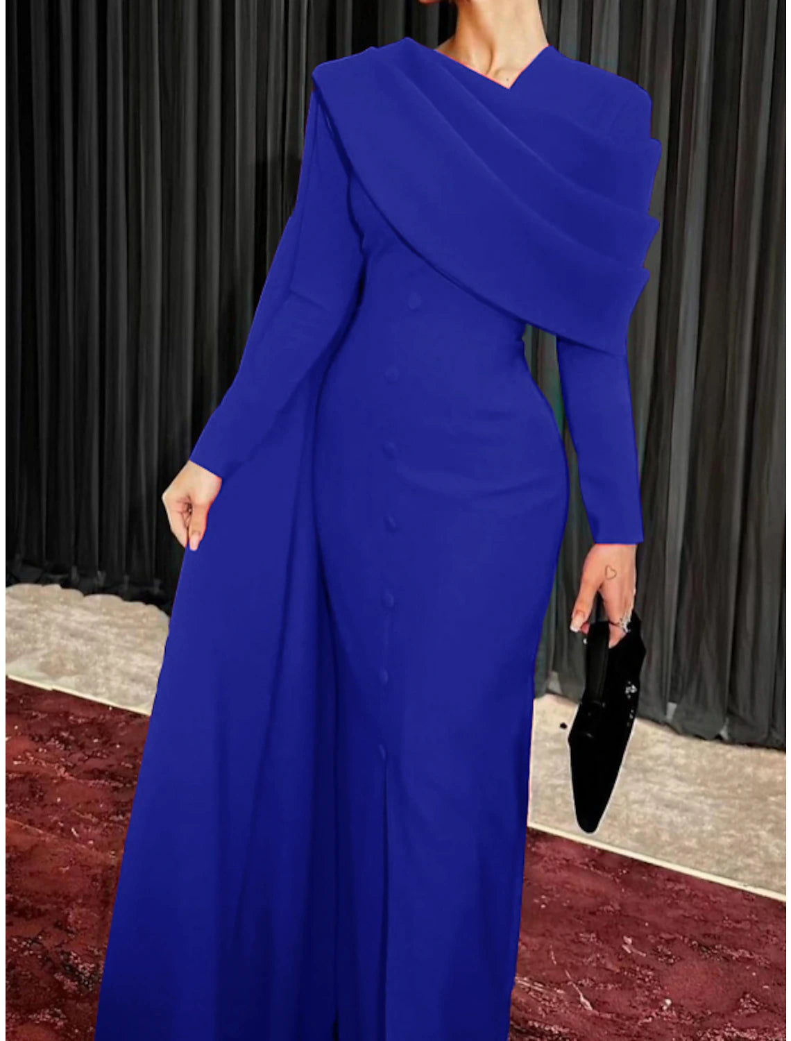 Aimishang Sheath Red Black Dress Evening Gown Elegant Cape Dress Formal Fall Sweep / Brush Train Long Sleeve Cowl Neck Party Dress