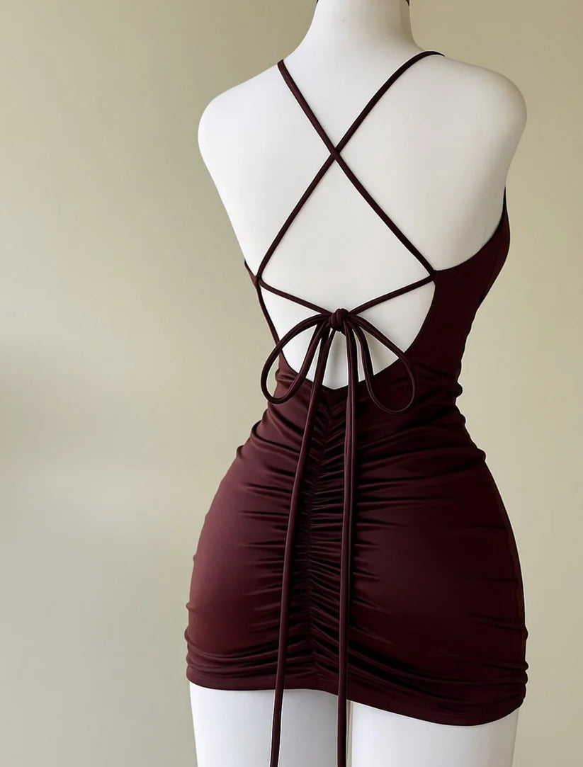 Aimishang Sheath Spaghetti Straps Backless Homecoming Dress Short Cocktail Dress Simple Mini Party Dress