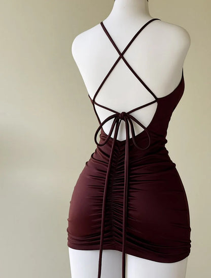 Aimishang Sheath Spaghetti Straps Backless Homecoming Dress Short Cocktail Dress Simple Mini Party Dress