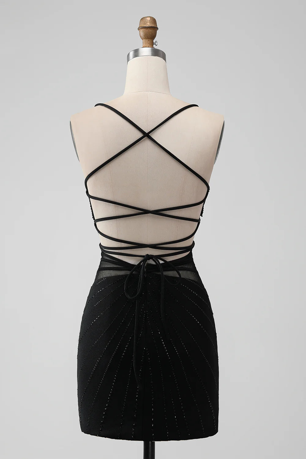 Aimishang Sheath Spaghetti Straps Homecoming Dress Beaded Graduation Dress with Lace-Up Back
