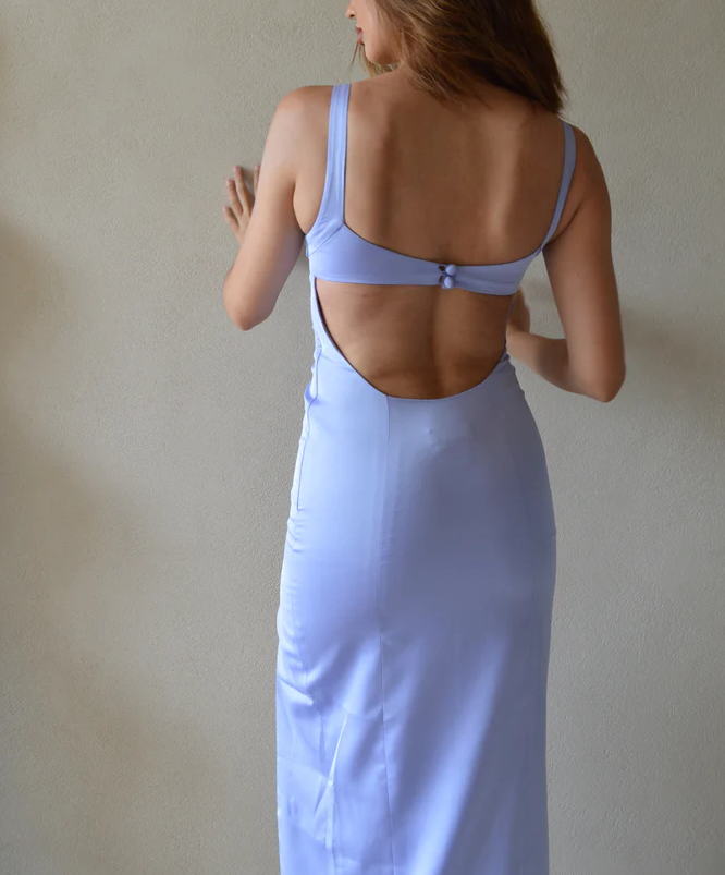 Aimishang Blue Sheath Straps Sleeveless Long Prom Dress With Slit Simple Evening Party Dress Elegant Formal Dress