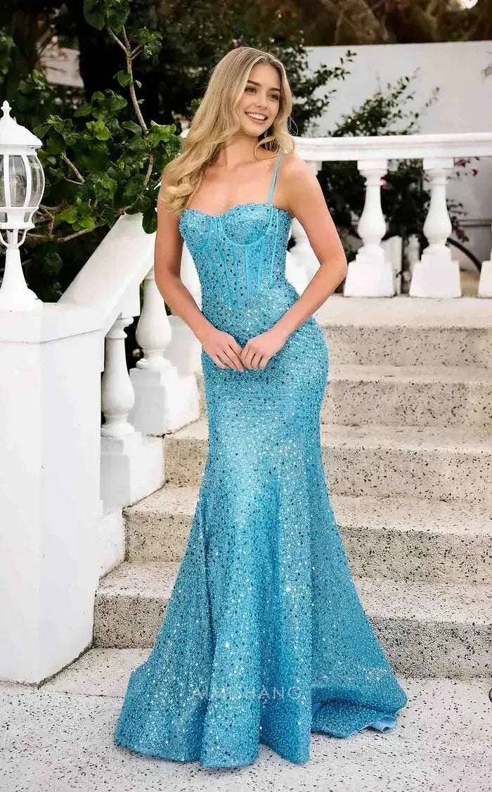 Aimishang Shiny Mermaid Sweetheart Spaghetti Straps Sleeveless Party Evening Gowns Charming Graduation Dress Elegant Long Prom Dress