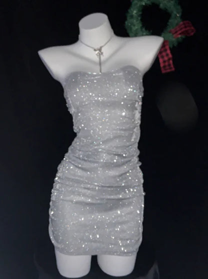 Aimishang Shiny Sheath Strapless Homecoming Dress Charming Birthday Party Dress Simple Mini Dress