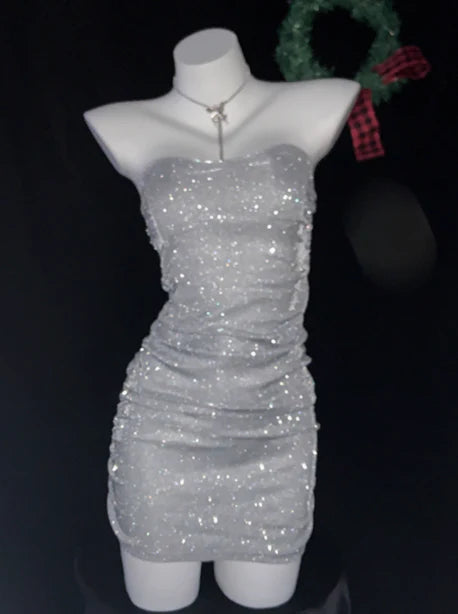 Aimishang Shiny Sheath Strapless Homecoming Dress Charming Birthday Party Dress Simple Mini Dress