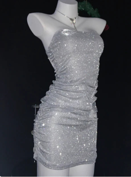 Aimishang Shiny Sheath Strapless Homecoming Dress Charming Birthday Party Dress Simple Mini Dress