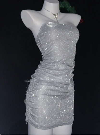 Aimishang Shiny Sheath Strapless Homecoming Dress Charming Birthday Party Dress Simple Mini Dress