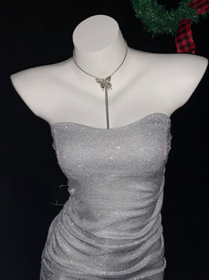 Aimishang Shiny Sheath Strapless Homecoming Dress Charming Birthday Party Dress Simple Mini Dress