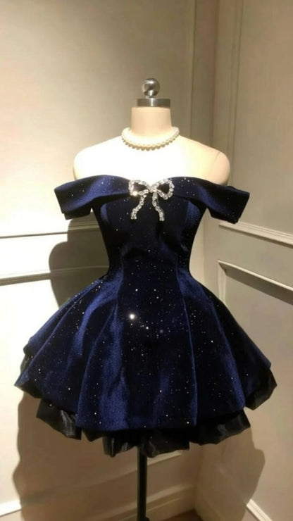 Aimishang Shiny A Line Off the Shoulder Short Graduation Party Dress Pretty Birthday Homecoming Dress